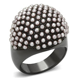 TIN Cobalt Black Brass Ring with Synthetic Pearl in Light Amethyst