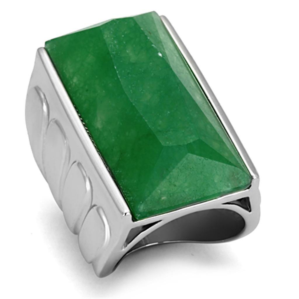 Rhodium Brass Ring with Synthetic Jade in Emerald