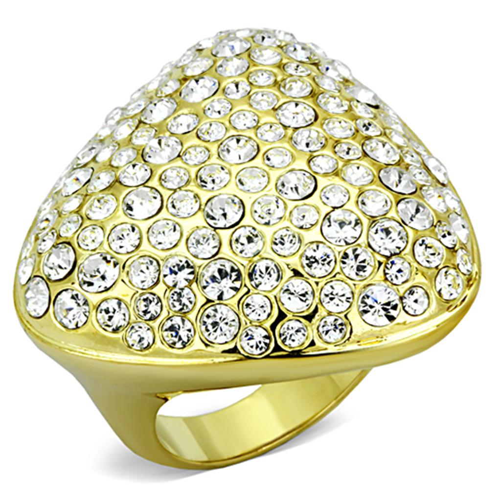Gold Brass Ring with Top Grade Crystal  in Clear