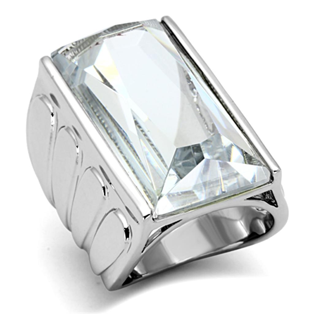 Rhodium Brass Ring with AAA Grade CZ  in Clear