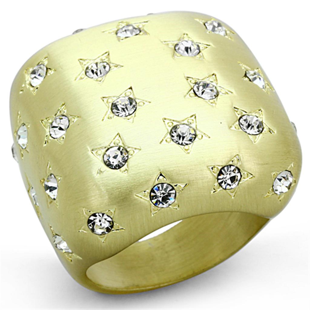 Gold & Brush Brass Ring with Top Grade Crystal  in Clear