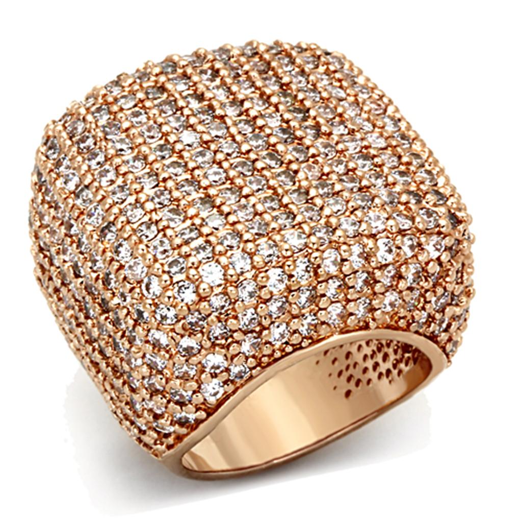 Rose Gold Brass Ring with AAA Grade CZ  in Clear