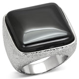 Rhodium Brass Ring with Semi-Precious Agate in Jet