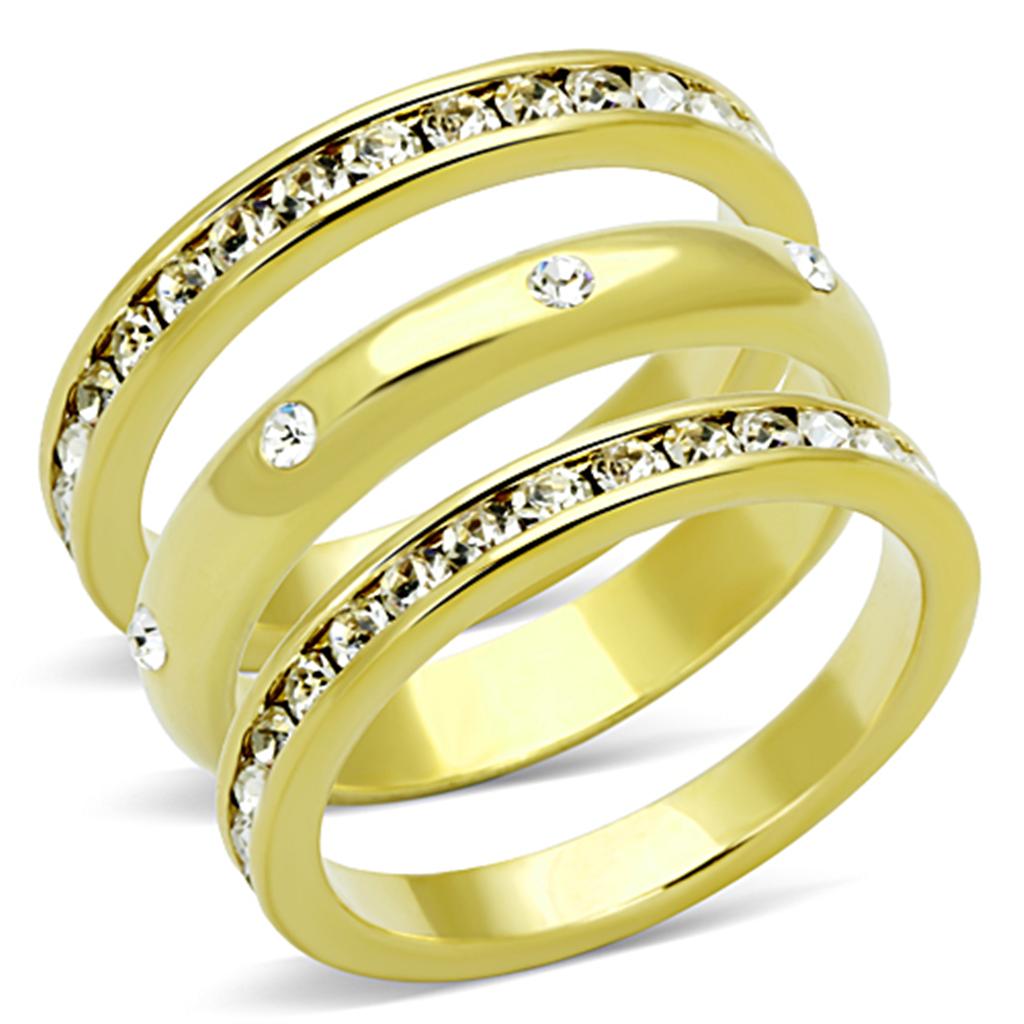 Gold Brass Ring with Top Grade Crystal  in Clear