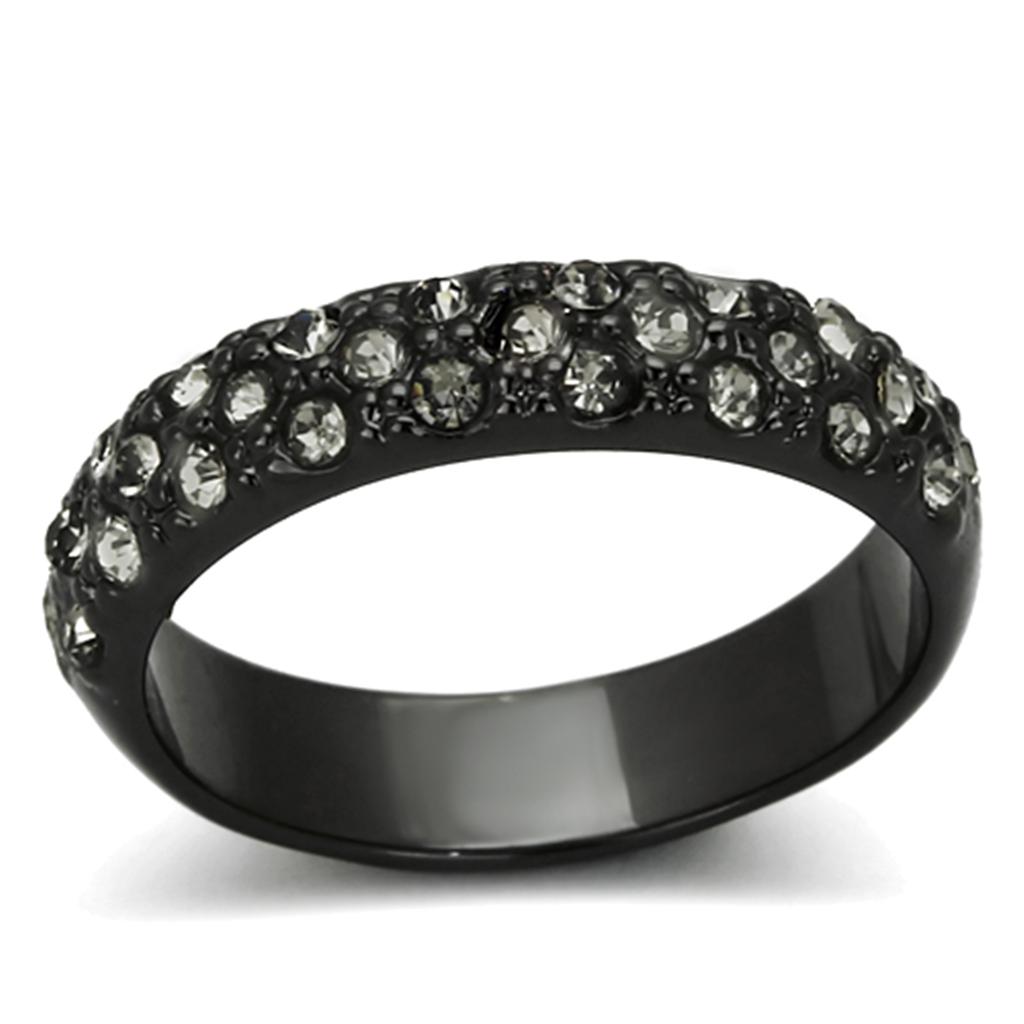 TIN Cobalt Black Brass Ring with Top Grade Crystal  in Black Diamond