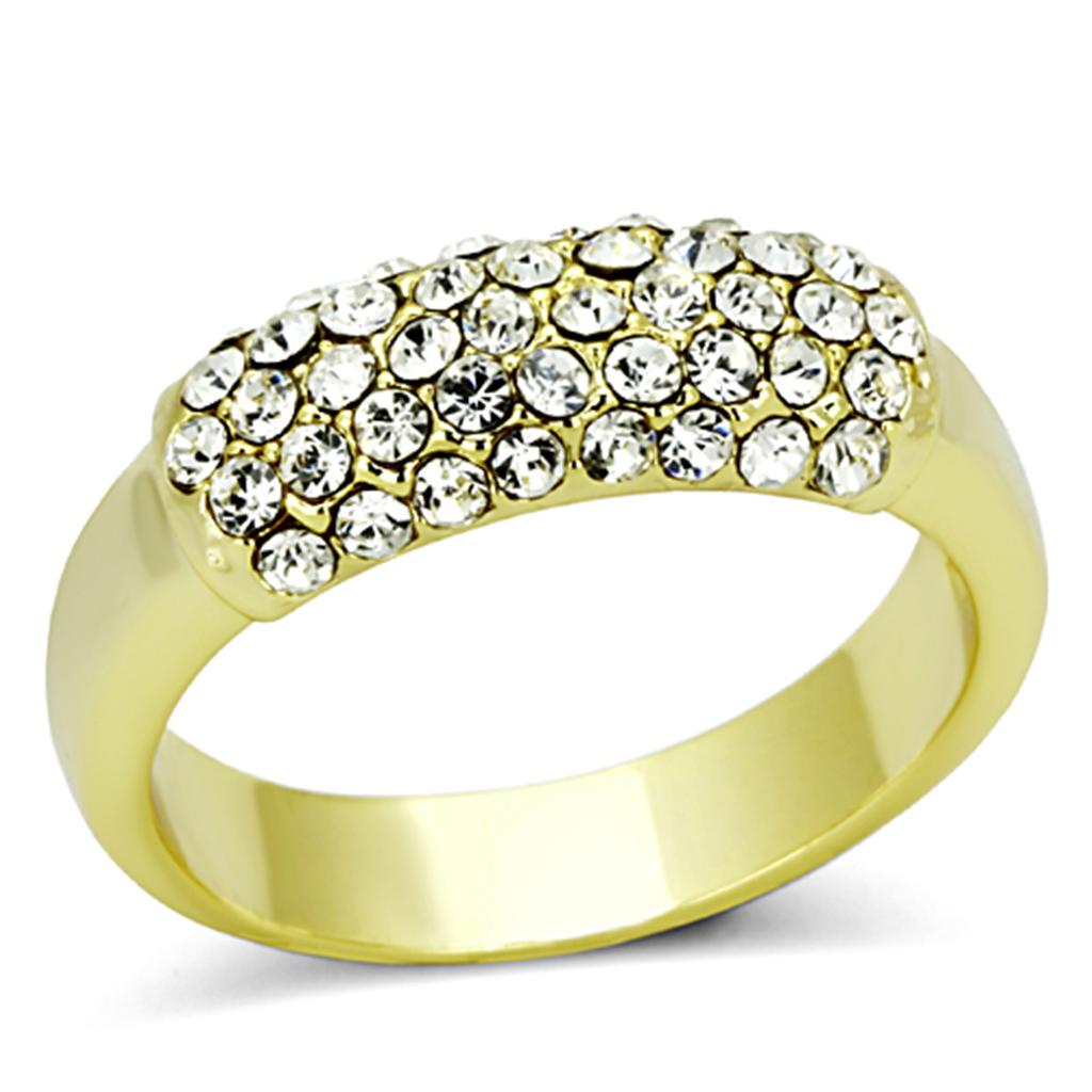 Gold Brass Ring with Top Grade Crystal  in Clear