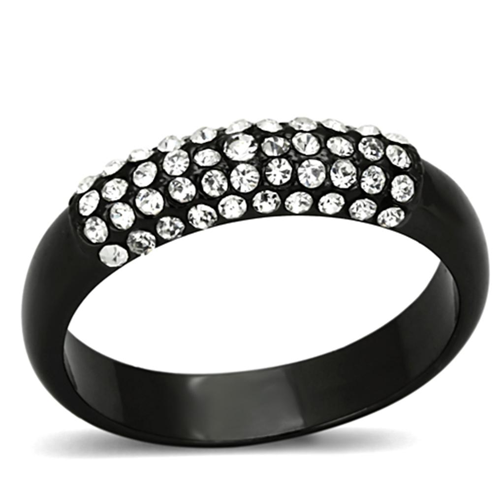 TIN Cobalt Black Brass Ring with Top Grade Crystal  in Clear
