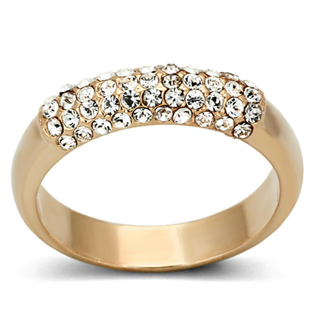 Rose Gold Brass Ring with Top Grade Crystal  in Clear