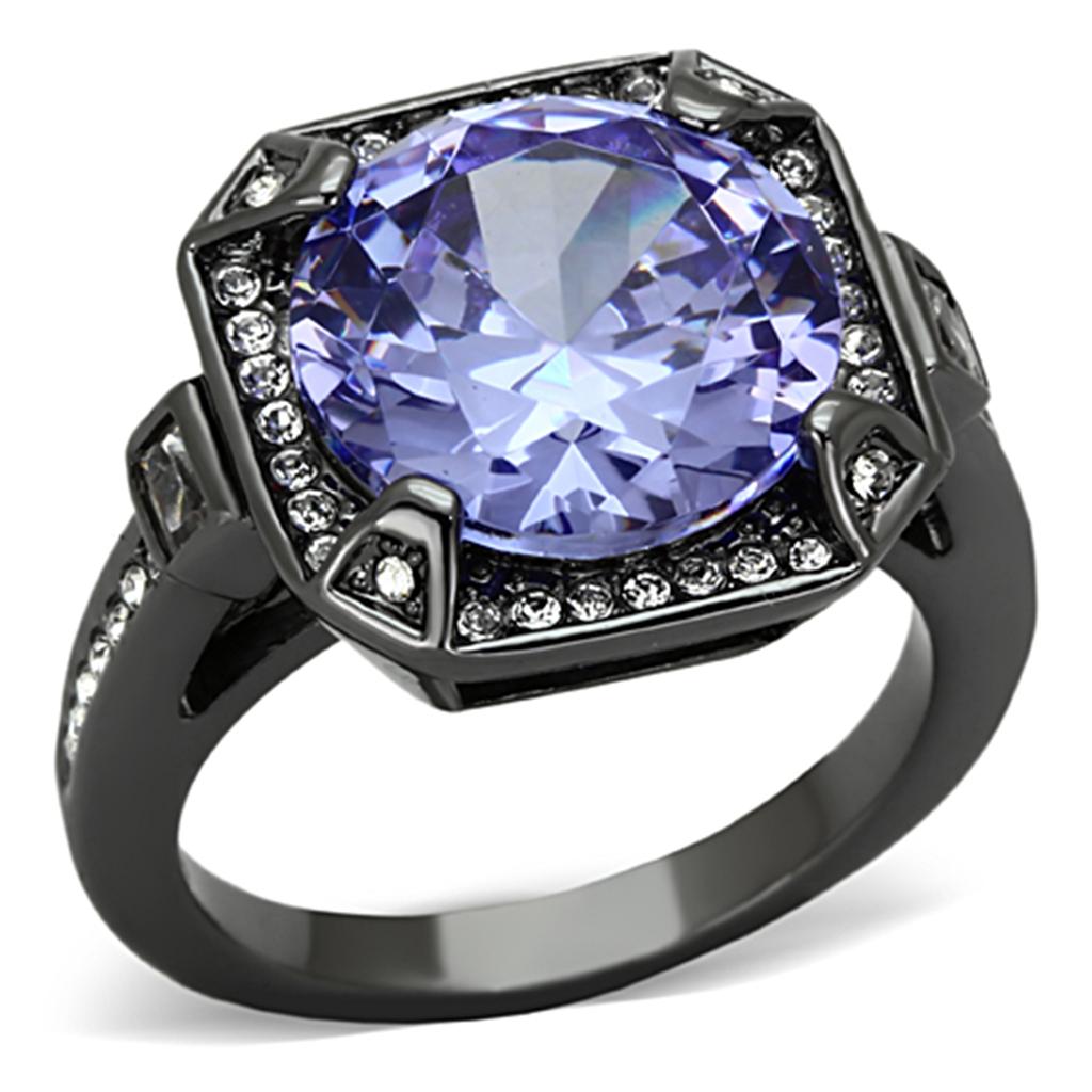 Ruthenium Brass Ring with AAA Grade CZ  in Tanzanite