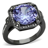 Ruthenium Brass Ring with AAA Grade CZ  in Tanzanite