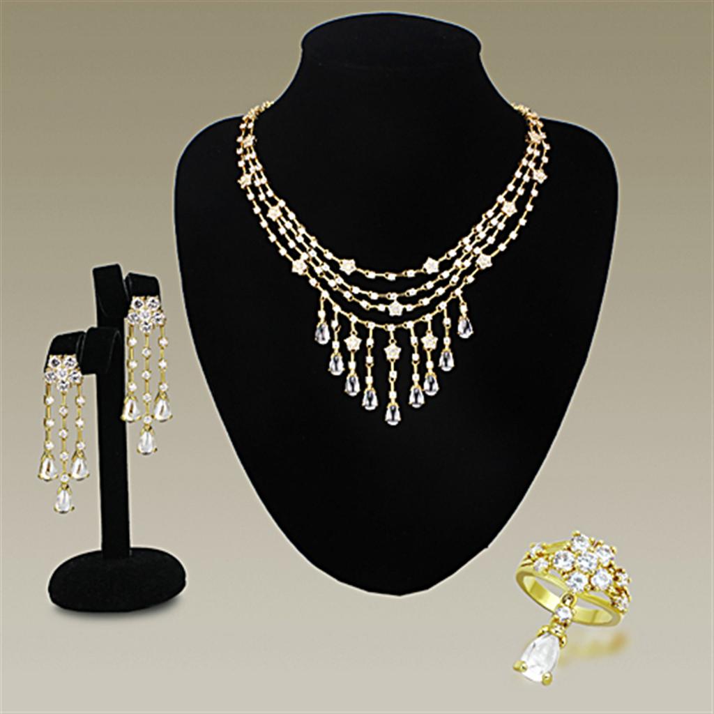 Gold Brass Jewelry Sets with AAA Grade CZ  in Clear