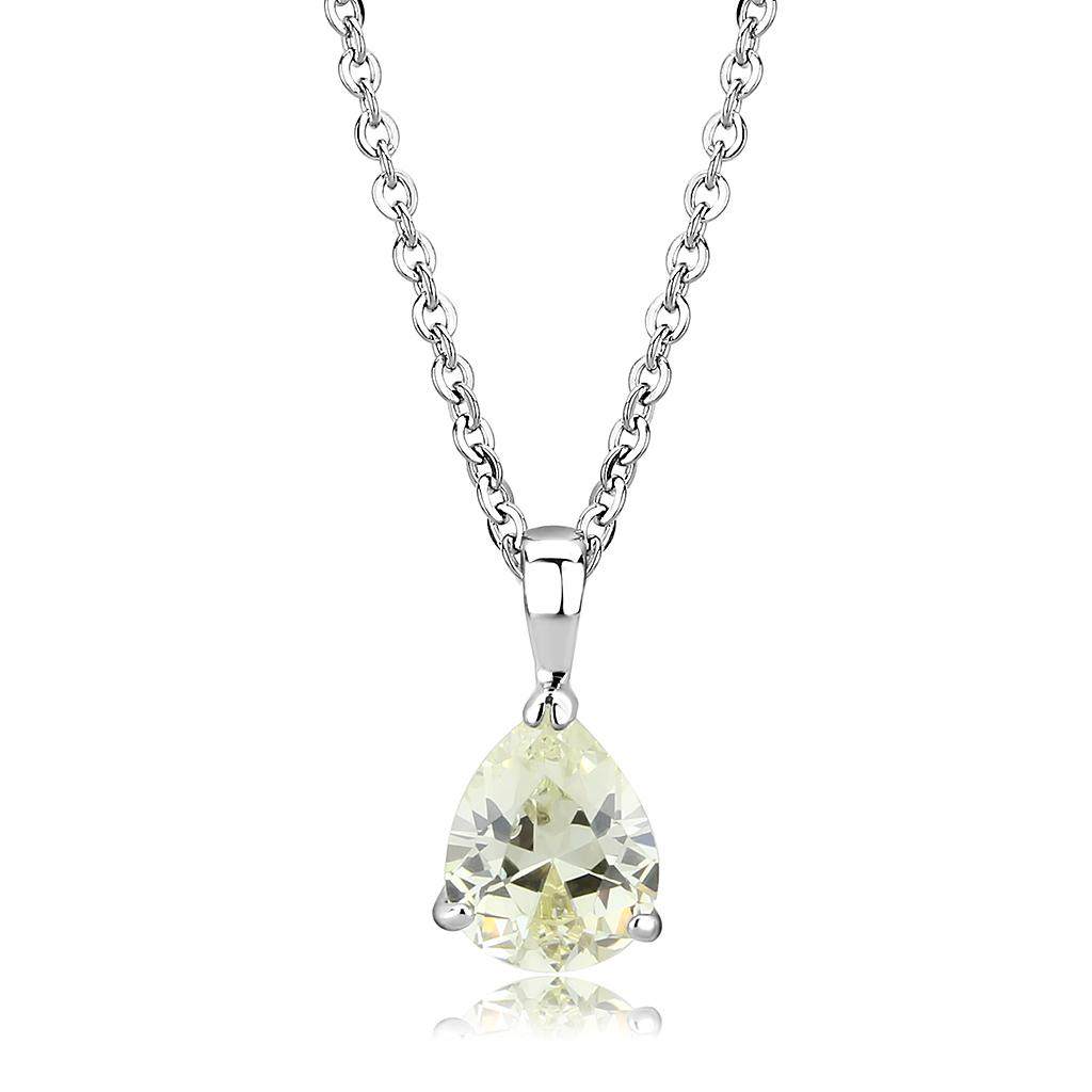 Rhodium Brass Chain Pendant with AAA Grade CZ  in Citrine Yellow