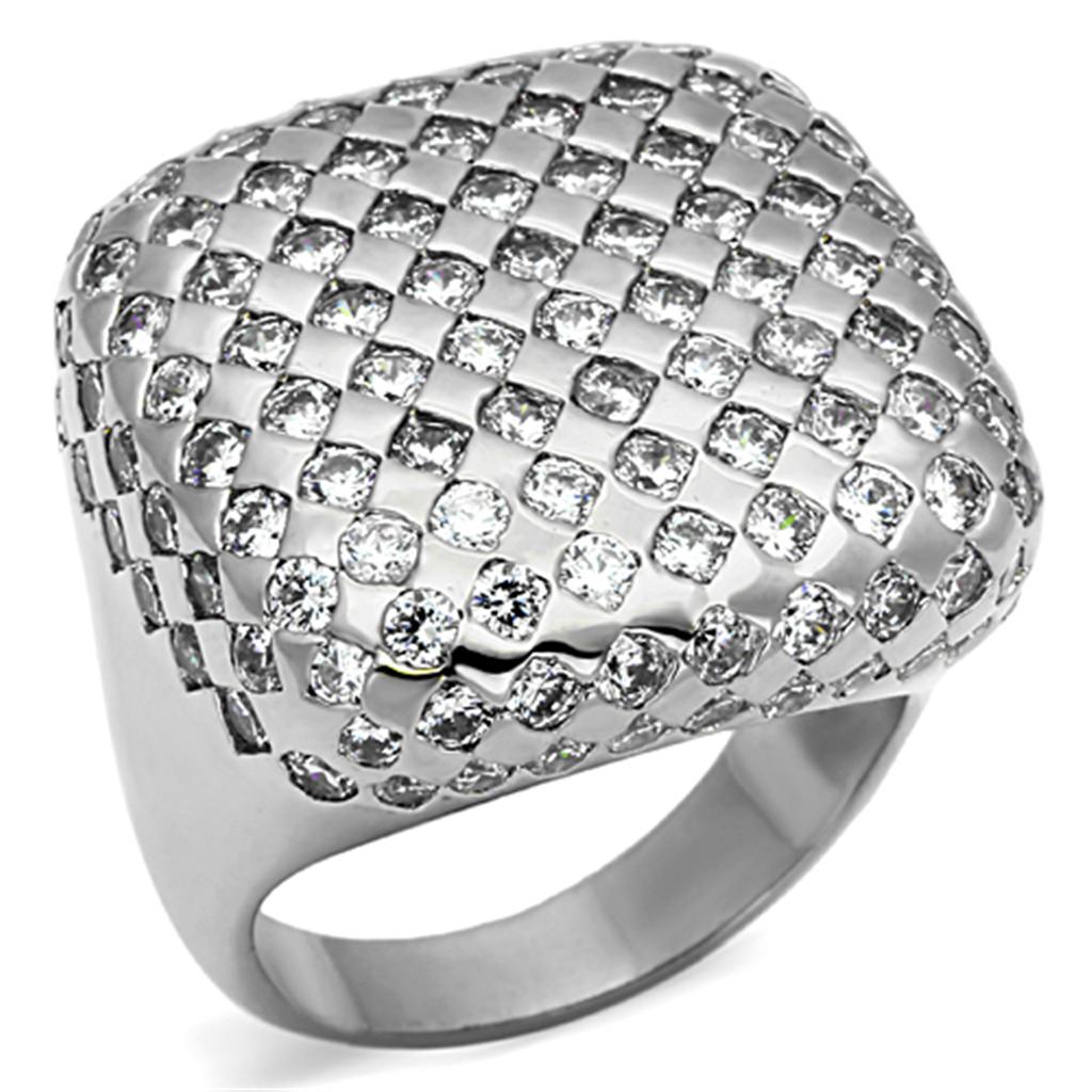 Rhodium Brass Ring with AAA Grade CZ  in Clear