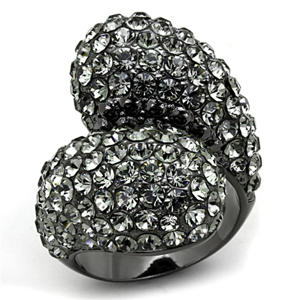 TIN Cobalt Black Brass Ring with Top Grade Crystal  in Black Diamond