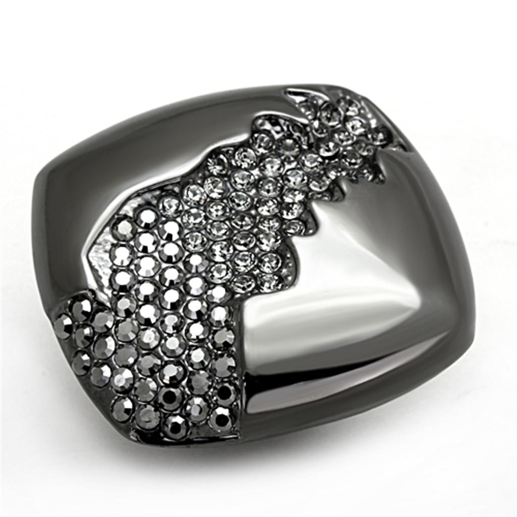 TIN Cobalt Black Brass Ring with Top Grade Crystal  in Black Diamond