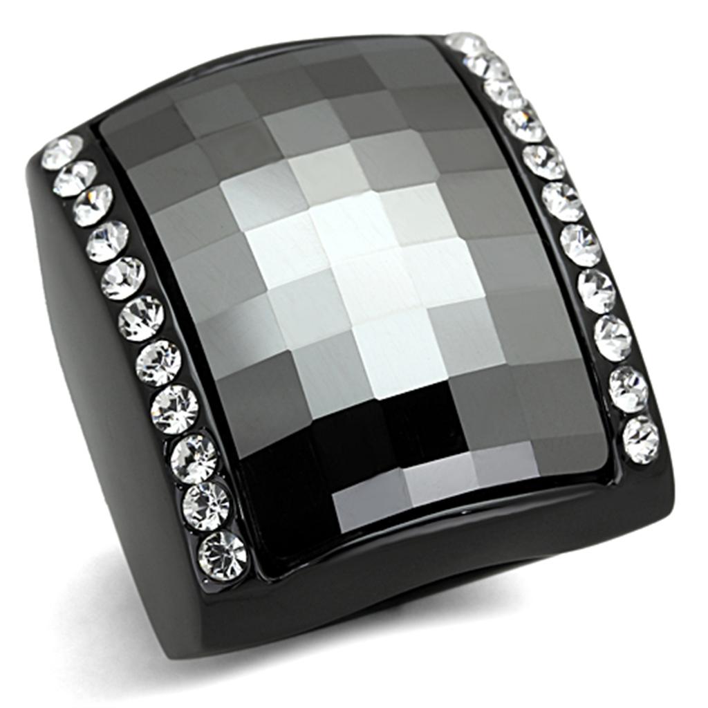 TIN Cobalt Black Brass Ring with Top Grade Crystal  in Black Diamond
