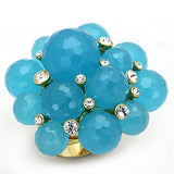Gold Brass Ring with Synthetic Synthetic Glass in Sea Blue