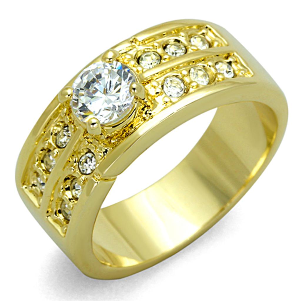 Gold Brass Ring with AAA Grade CZ  in Clear