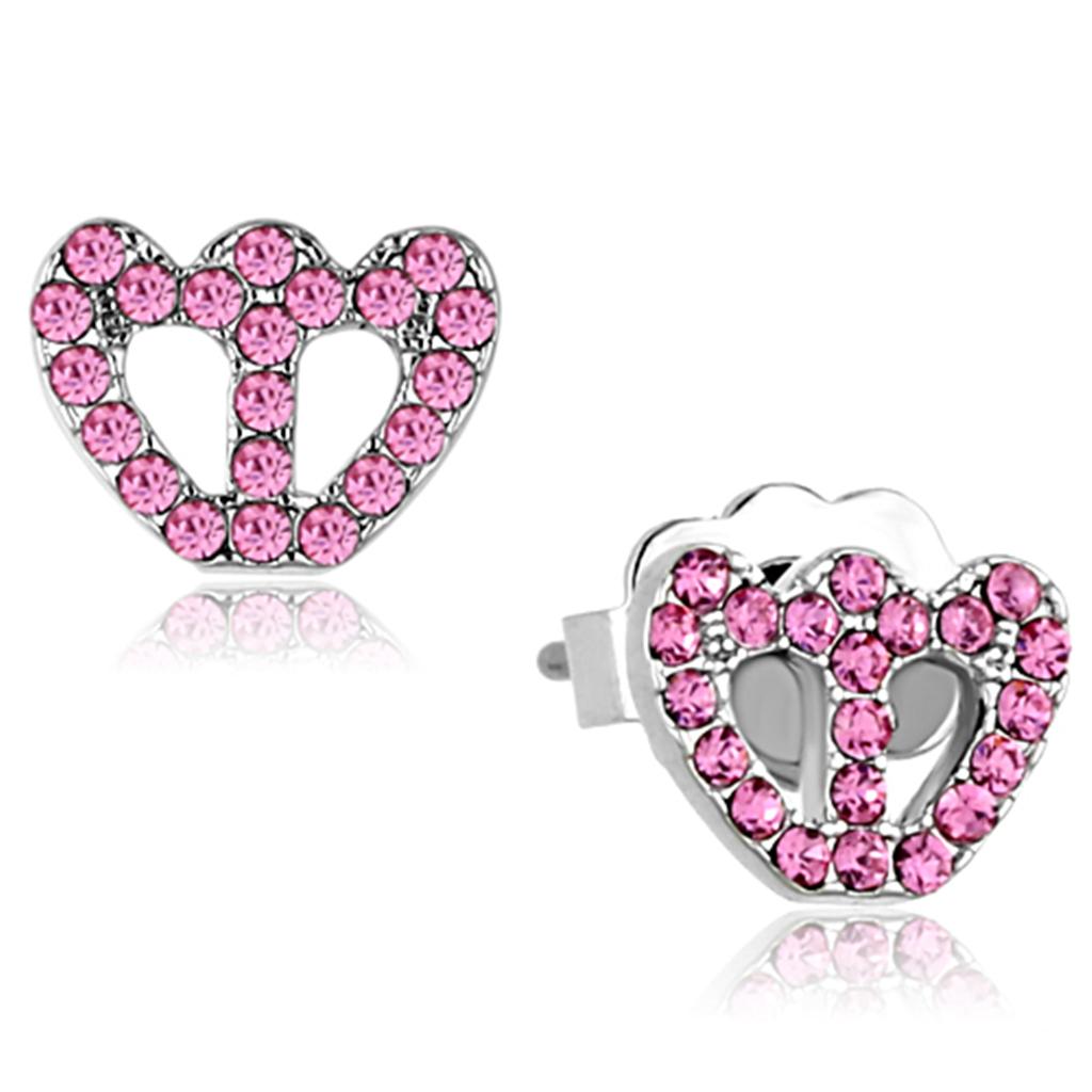 Rhodium Brass Earrings with Top Grade Crystal  in Rose