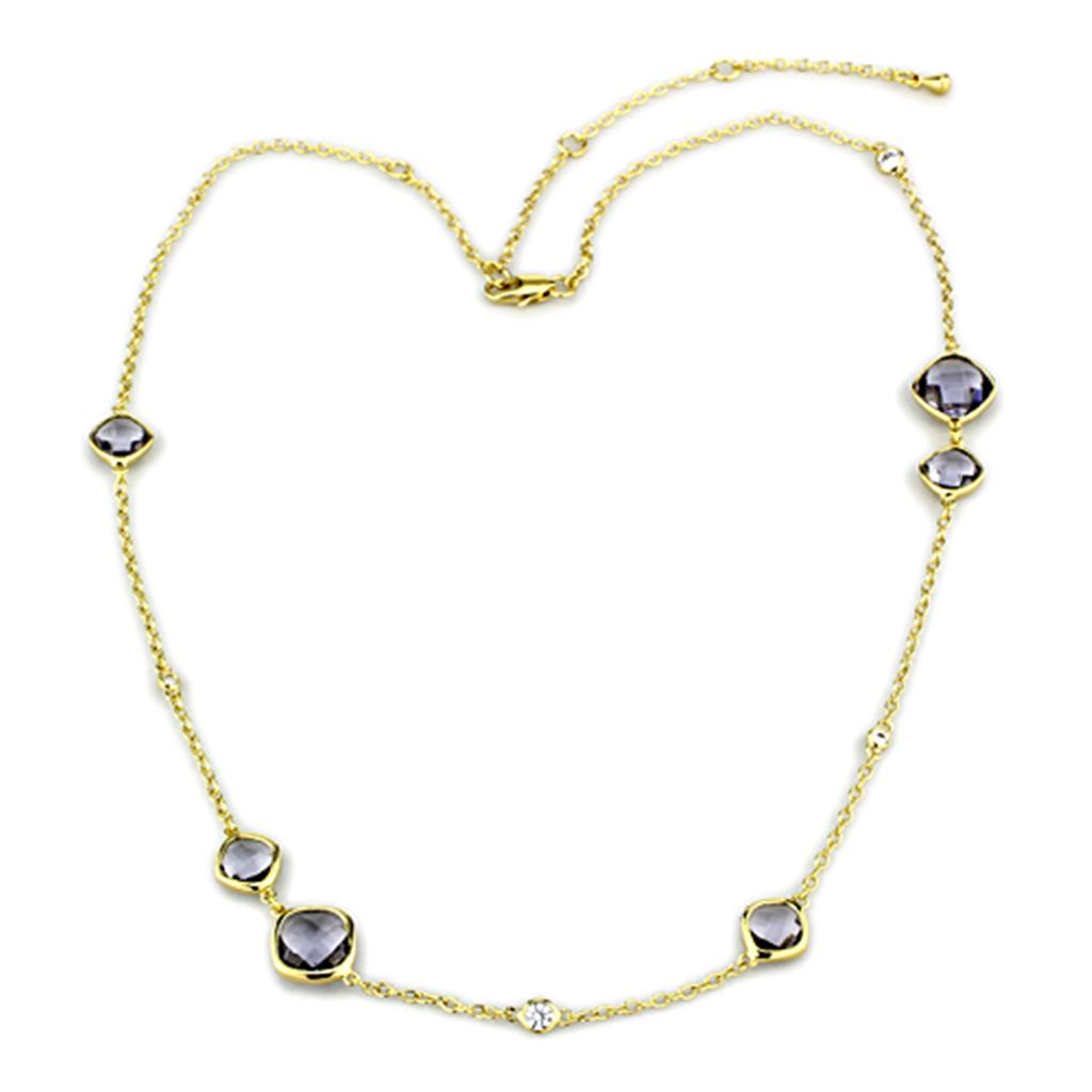 Gold Brass Necklace with Synthetic Synthetic Glass in Amethyst