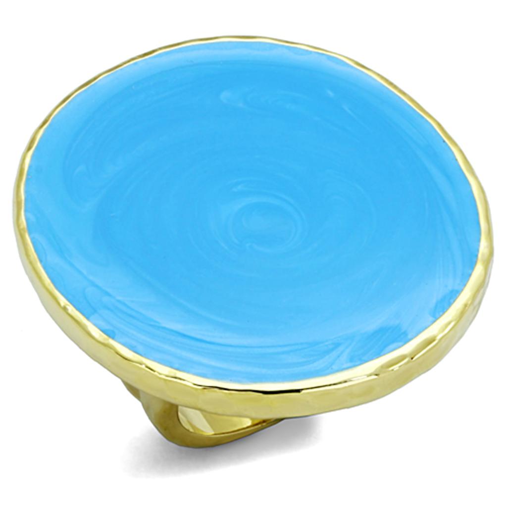 Gold Brass Ring with Epoxy  in Sea Blue