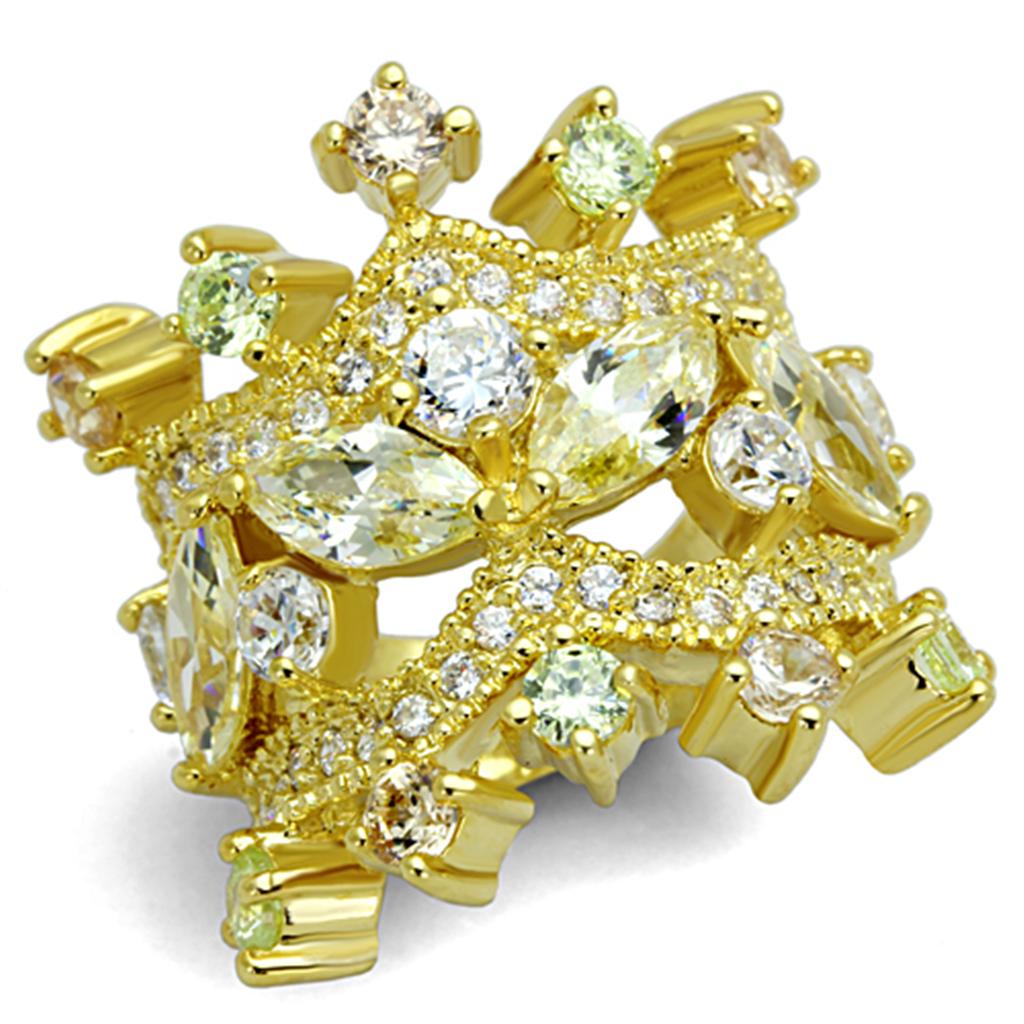 Gold Brass Ring with AAA Grade CZ  in Clear