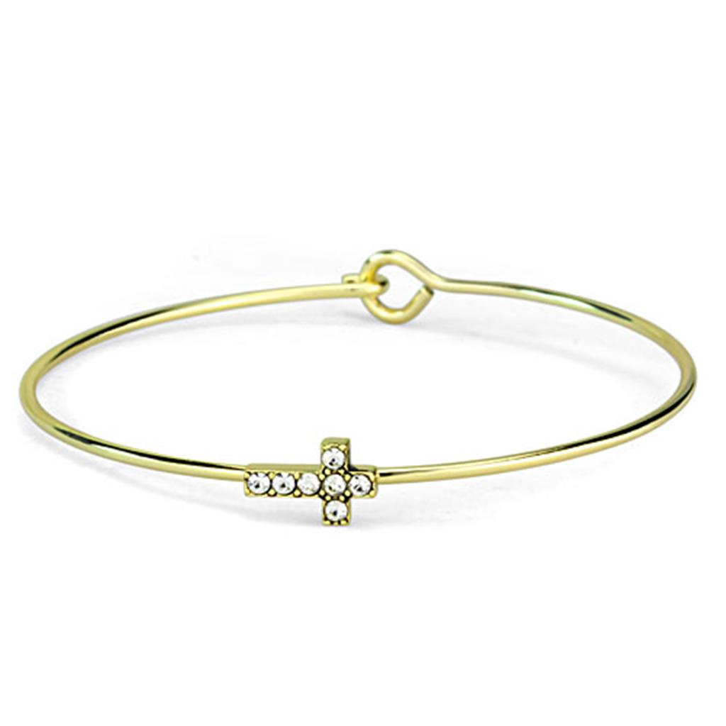 Gold Brass Bangle with Top Grade Crystal  in Clear