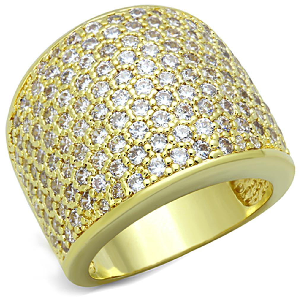Gold Brass Ring with AAA Grade CZ  in Clear