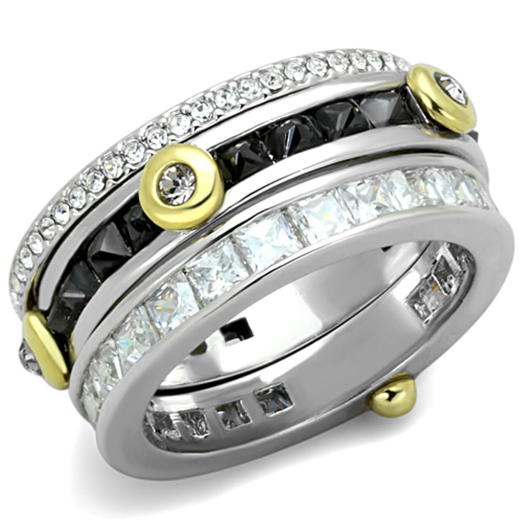 Reverse Two-Tone Brass Ring with AAA Grade CZ  in Black Diamond