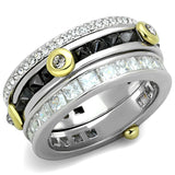 Reverse Two-Tone Brass Ring with AAA Grade CZ  in Black Diamond