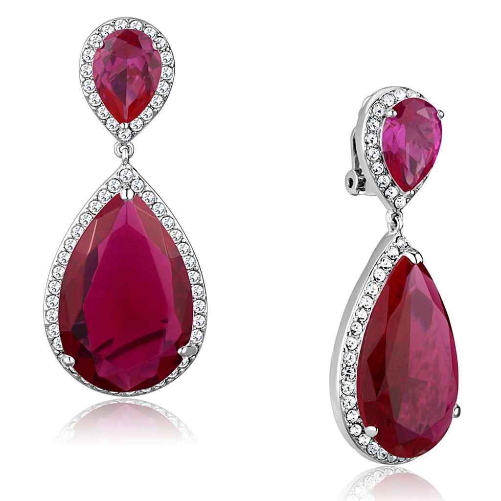 Rhodium Brass Earrings with AAA Grade CZ  in Ruby