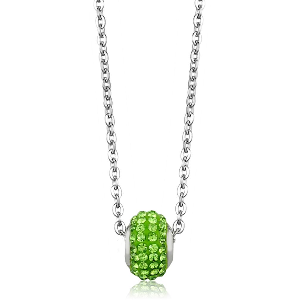 High polished (no plating) Stainless Steel Necklace with Top Grade Crystal  in Peridot