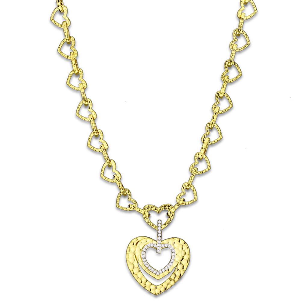 Gold Brass Necklace with AAA Grade CZ  in Clear