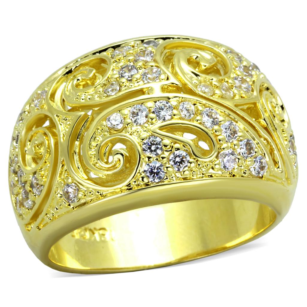 Gold Brass Ring with AAA Grade CZ  in Clear