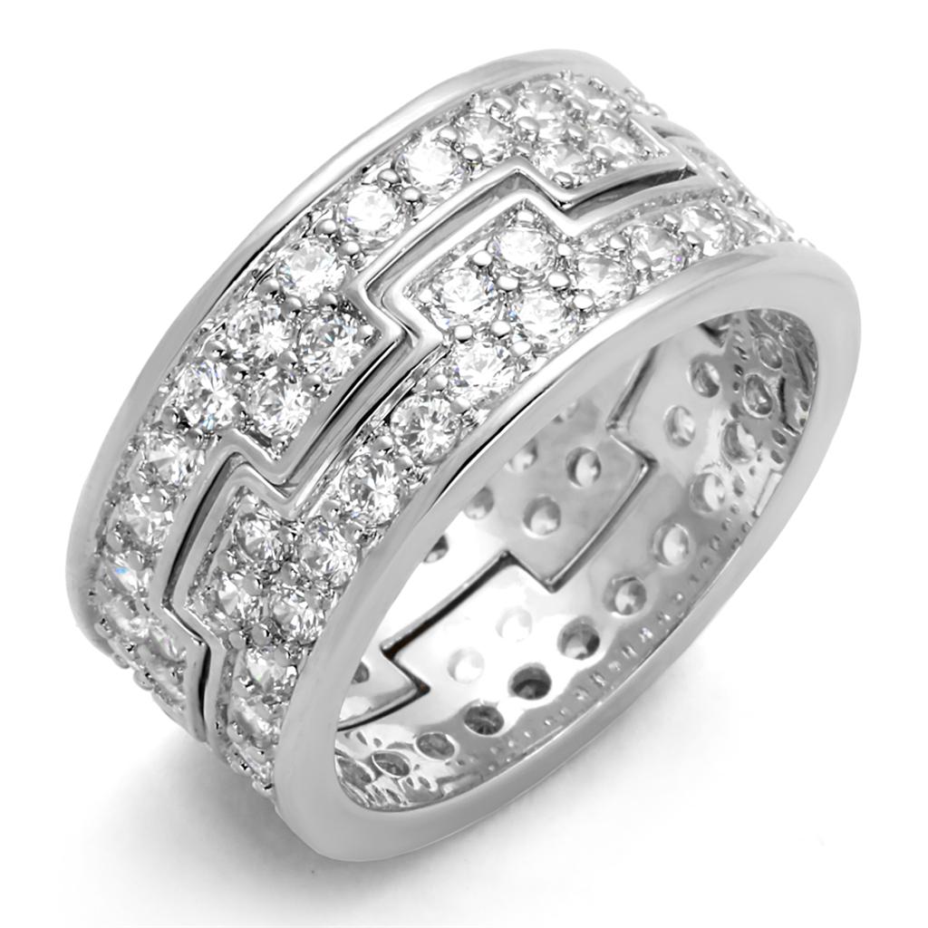 Rhodium Brass Ring with AAA Grade CZ  in Clear