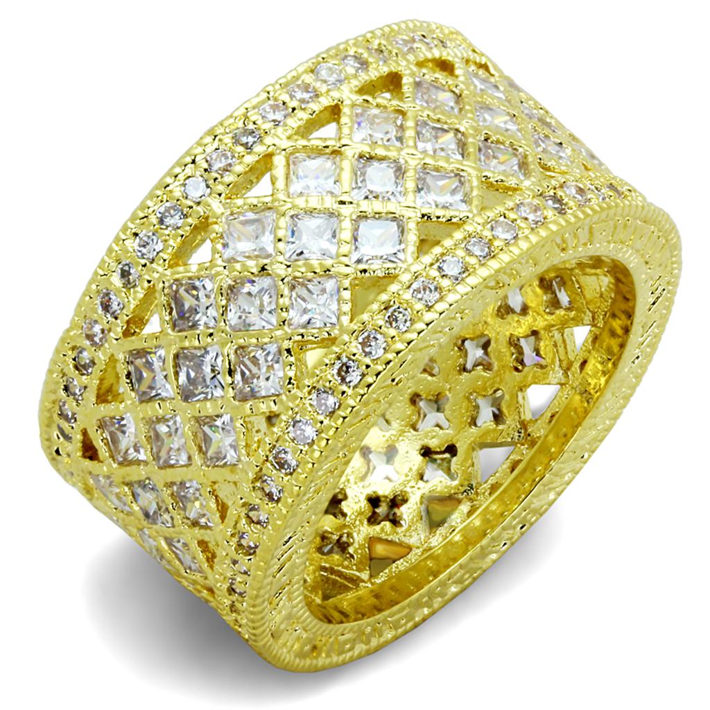 Gold Brass Ring with AAA Grade CZ  in Clear