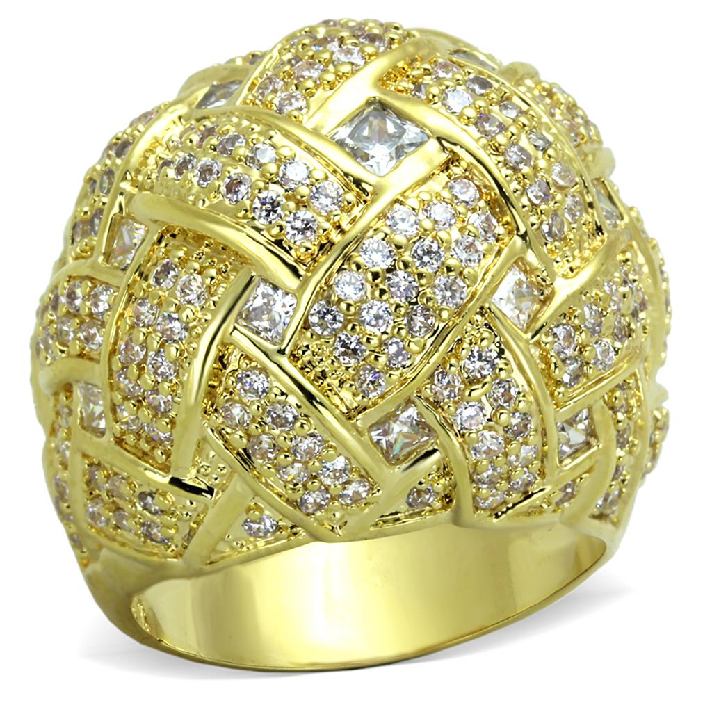 Gold Brass Ring with AAA Grade CZ  in Clear