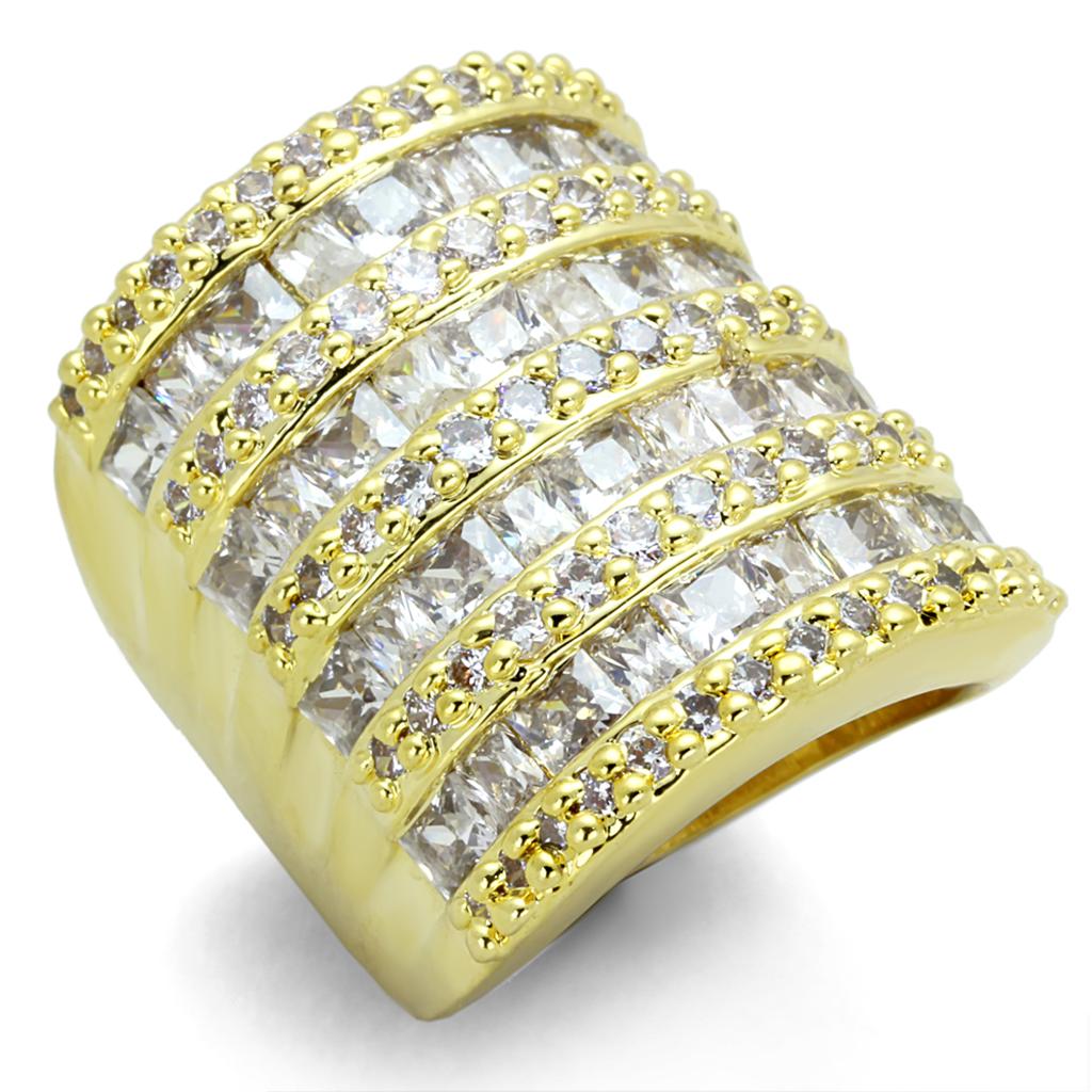 Gold Brass Ring with AAA Grade CZ  in Clear
