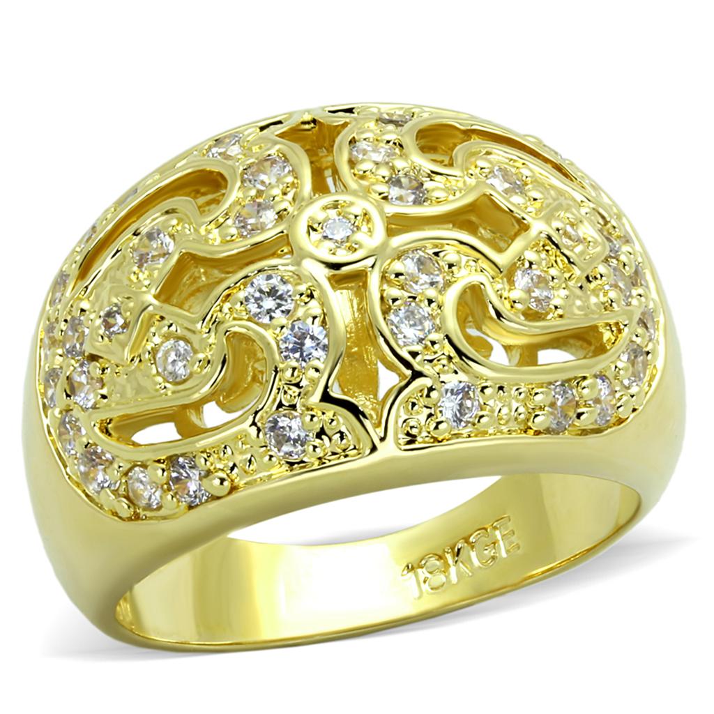 Gold Brass Ring with AAA Grade CZ  in Clear