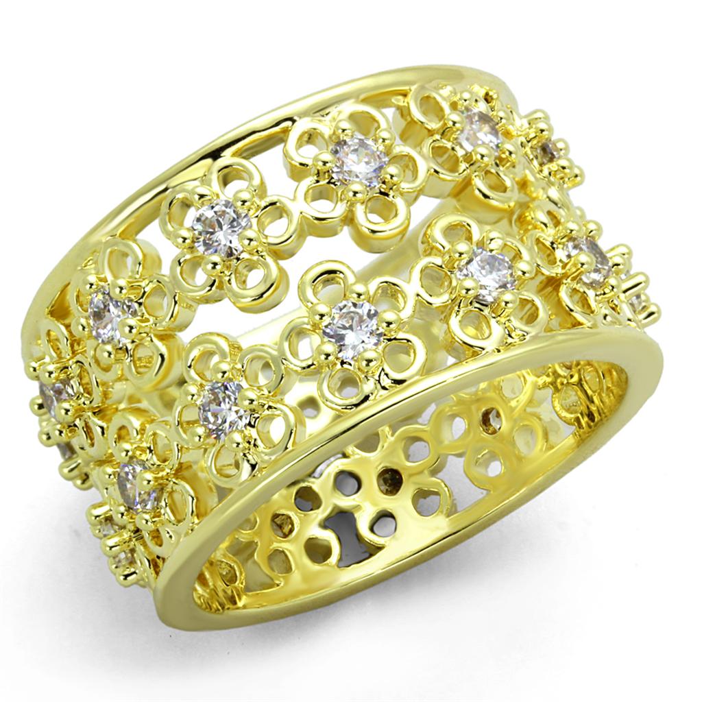Gold Brass Ring with AAA Grade CZ  in Clear