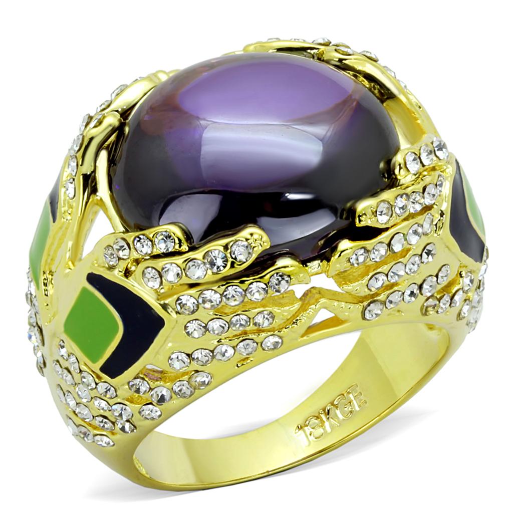 Gold Brass Ring with AAA Grade CZ  in Amethyst