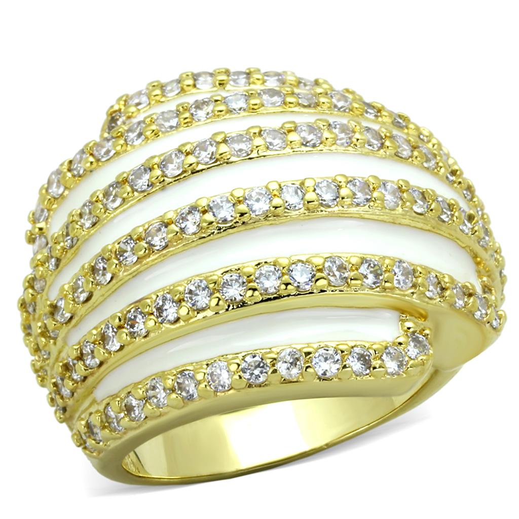 Gold Brass Ring with AAA Grade CZ  in Clear