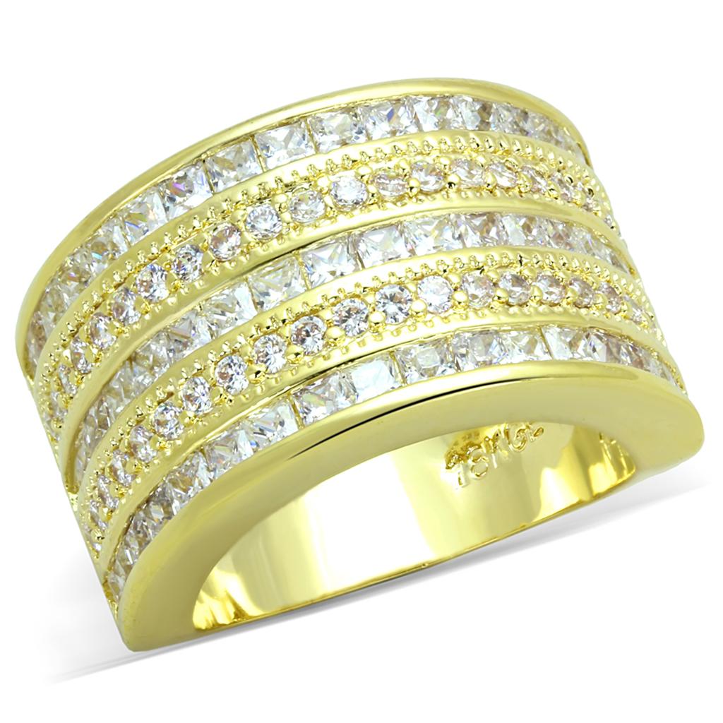 Gold Brass Ring with AAA Grade CZ  in Clear
