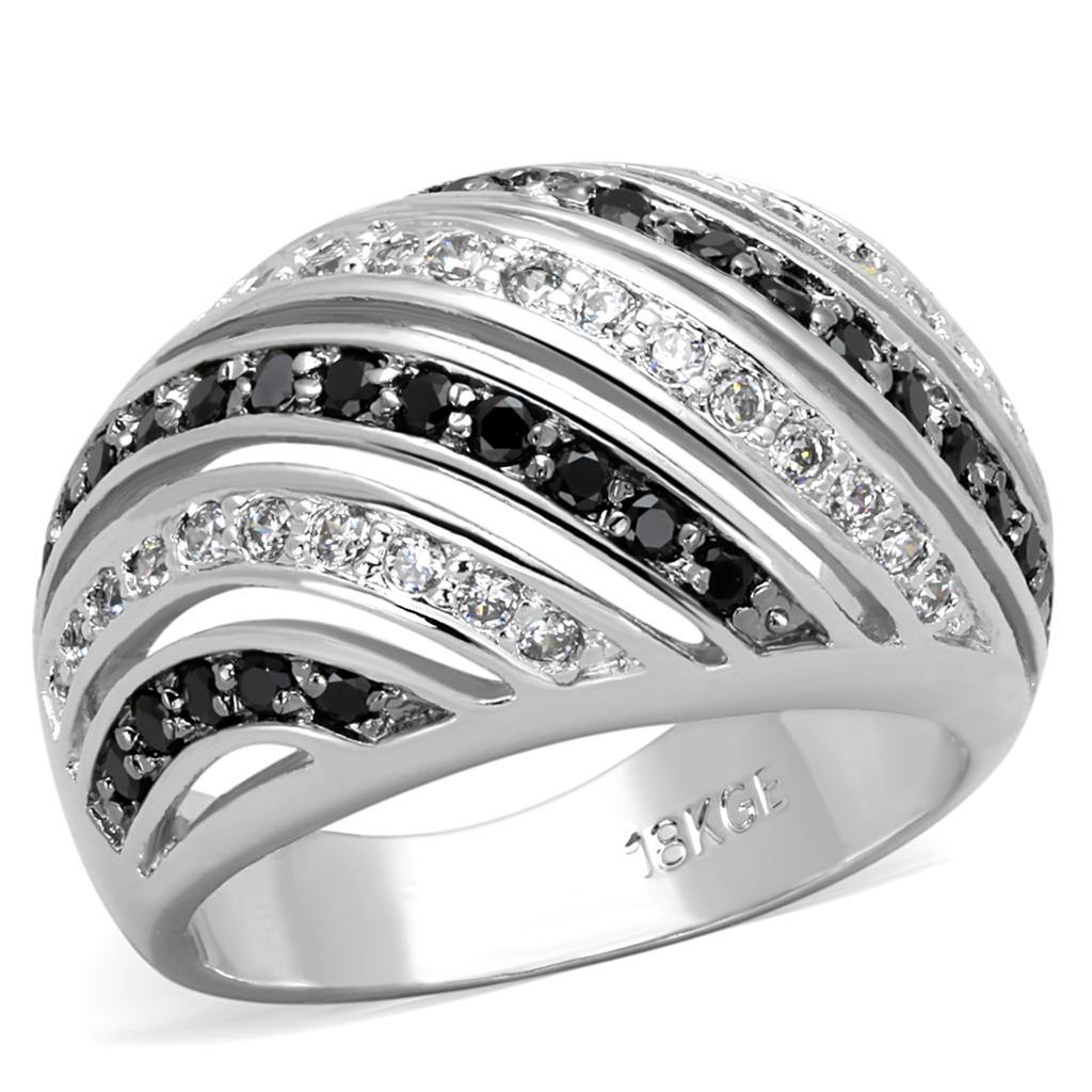 Rhodium + Ruthenium Brass Ring with AAA Grade CZ  in Black Diamond