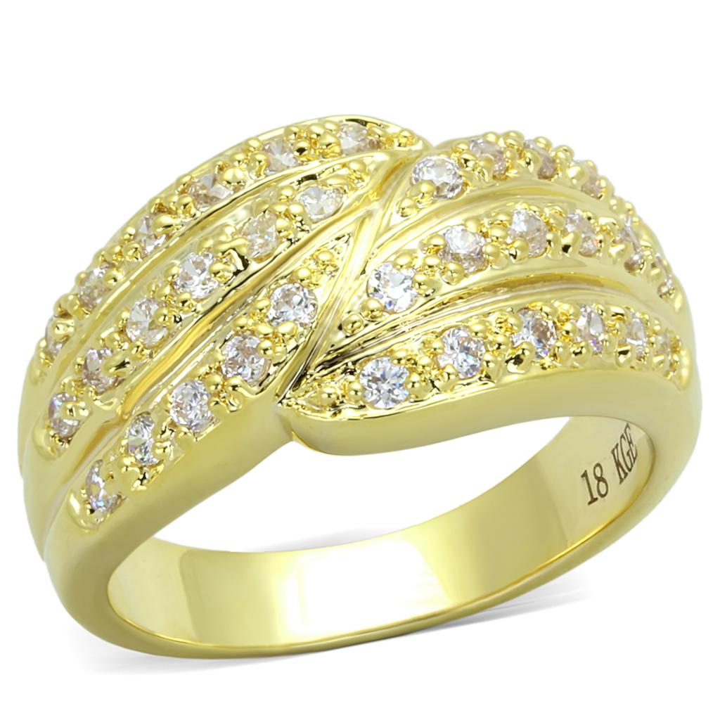 Gold Brass Ring with AAA Grade CZ  in Clear