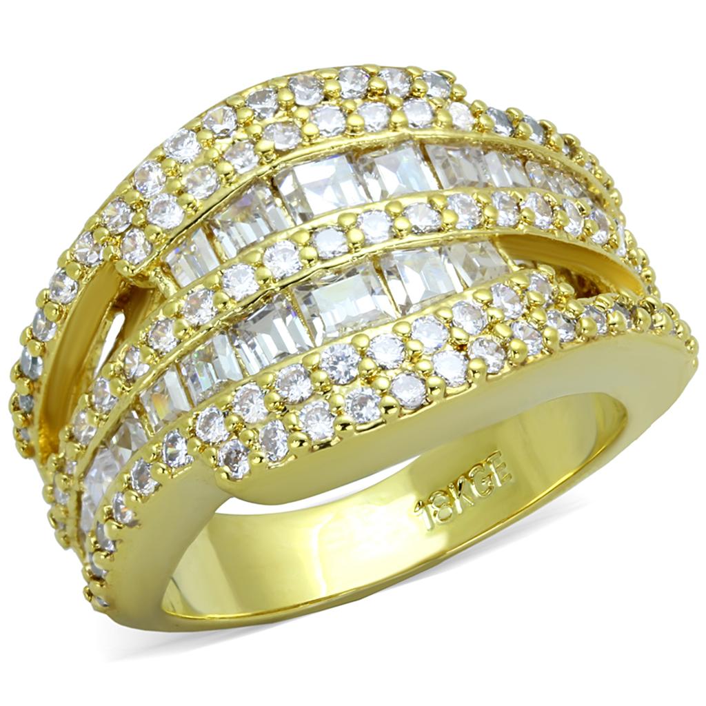 Gold Brass Ring with AAA Grade CZ  in Clear