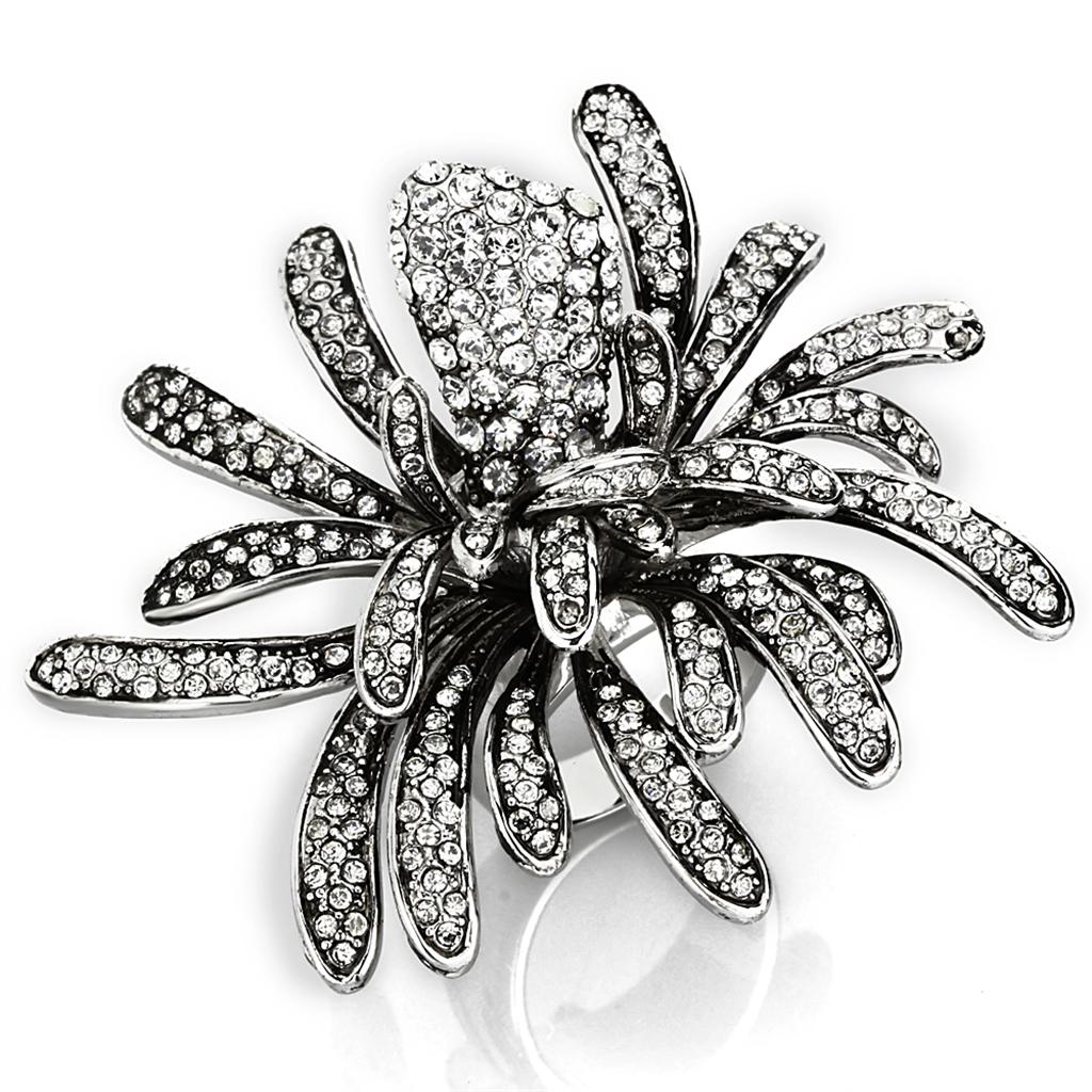 Rhodium Brass Ring with Top Grade Crystal  in Clear