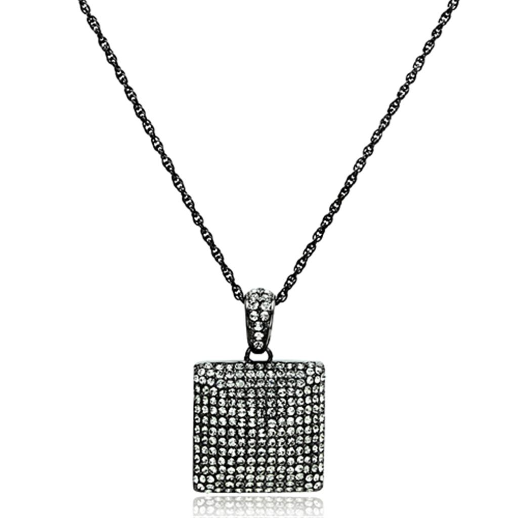TIN Cobalt Black Brass Chain Pendant with Top Grade Crystal  in Black Diamond