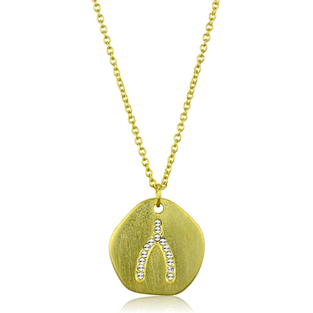 Gold & Brush Brass Chain Pendant with Top Grade Crystal  in Clear