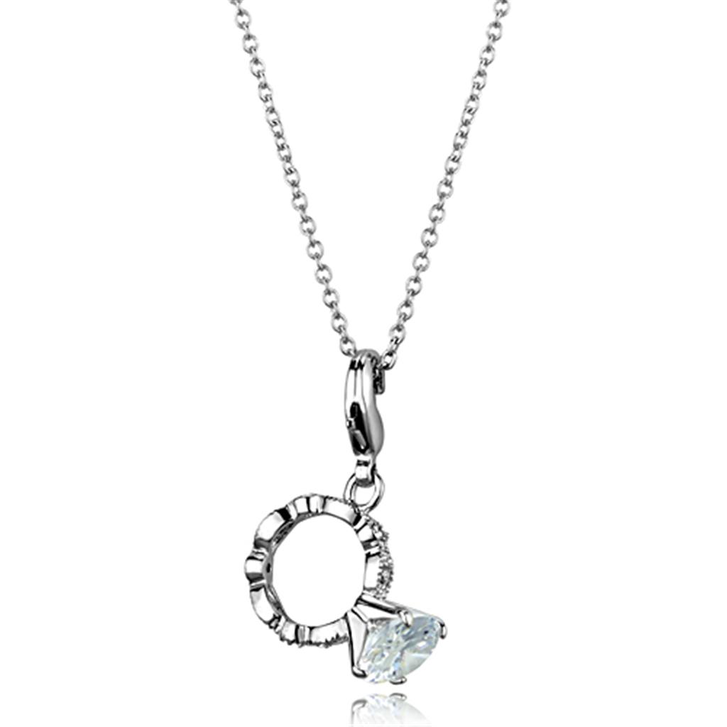 Rhodium Brass Pendant with AAA Grade CZ  in Clear